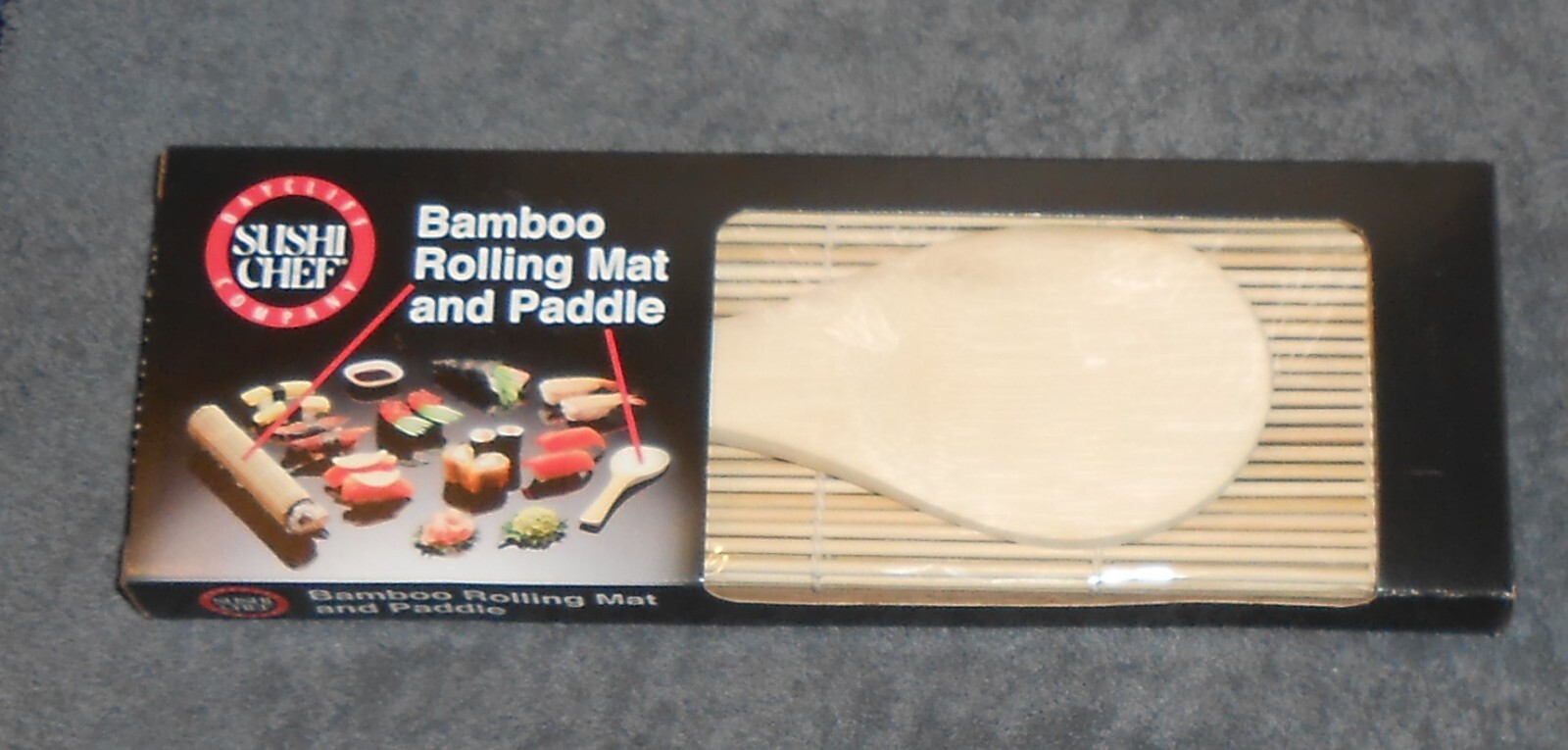 BAYCLIFF COMPANY SUSHI CHEF BAMBOO ROLLING MAT AND PADDLE COMPLETE IN BOX