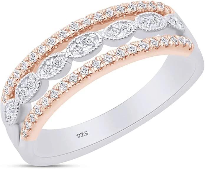 1/4ct Natural Diamond Two-Tone Stackable Wedding Band Ring in Sterling Silver - Image 2 of 4