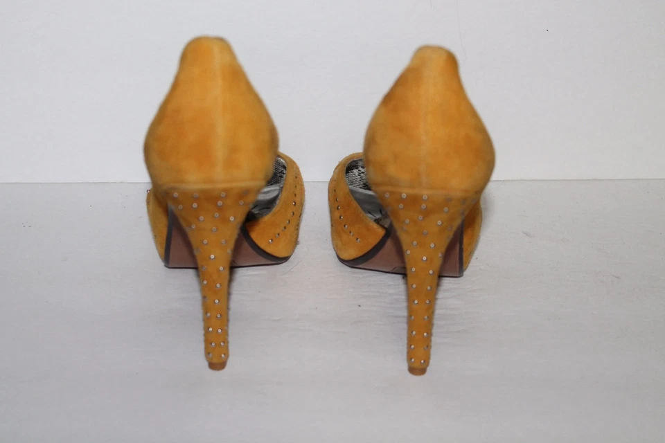 Naughty Monkey Peeptoe Heels, #0471-700, Yellow/Slv, Leather, Women's US Size 10 - Image 3 of 4
