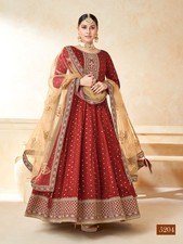 Maroon Tafeta Silk Heavy Butti Embroidered Anarkali Gown with Dupatta  Bridal F