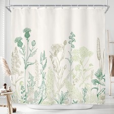 Green Floral Wildflower Shower Curtain for Bathroom Decor 72Wx72H Rustic Bota...