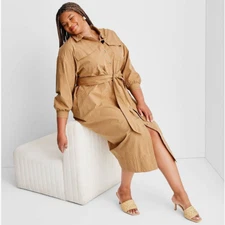 NWT Belted Maxi Shirtdress Sz Medium Future Collective Brown/Black Striped 