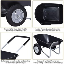 Heavy Duty Plastic Two Wheeled Backyard Yard Wheelbarrow Pneumatic Tyre 150KG