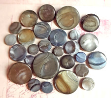 27 Vintage Antique Smoky Pearl Oyster Shell Buttons ~ over 3/8" to almost 1-1/8"