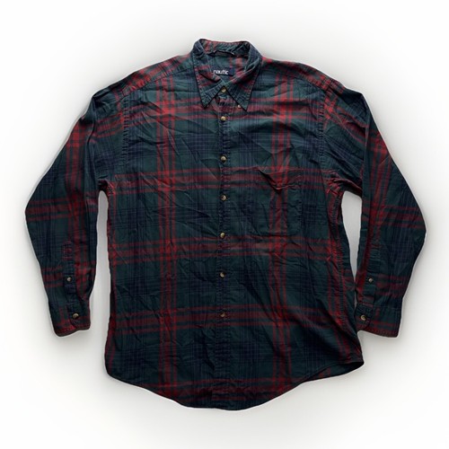 Nautica, Vintage Nautica Plaid Button Up Shirt Mens Large Red Blue Long Sleeve Casual