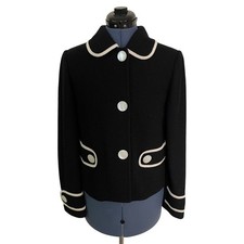 St. John Black Ivory Santana Knit Jacket Blazer Pearl Buttons Mod Luxury Regal 4