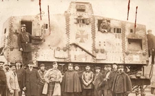 WWI Captured German Tank On Railway Car Real Photo Postcard RPPC