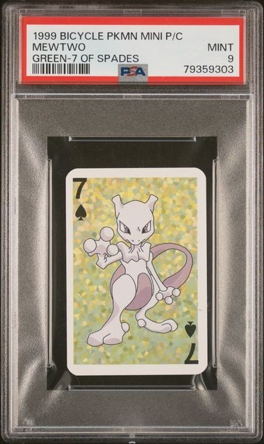 1999 Pokemon Mewtwo Mini Playing Card Poker 7 of Spades Green