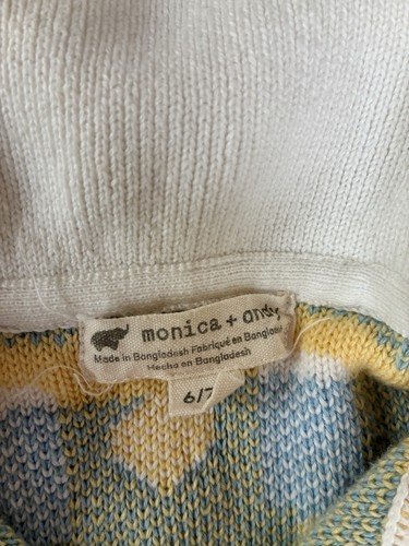 Monica + Andy 100% Organic Cotton Pickleball Sweater, 6/7 Yellow, Blue, & Cream - Picture 2 of 3