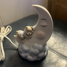 Teddy Bear Sleeping On The Moon Nursery Room Decor, Porcelain Home Decor, 7  