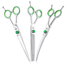 7 Inch Straight, Downward Curved Dog Grooming Scissors Set Professional Pet C...
