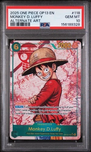 Monkey D. Luffy OP13-118 PSA 10 2025 One Piece Carrying on His Will SEC Alt Art