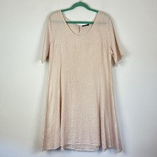 Lungo L  Arno Italy Baby Pink Boho Beach Fit Flare Scoop Neck Minimalist Dress L
