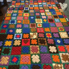 Vintage Handmade Crochet Granny Square Afghan Blanket 56x68 Colorful Patchwork