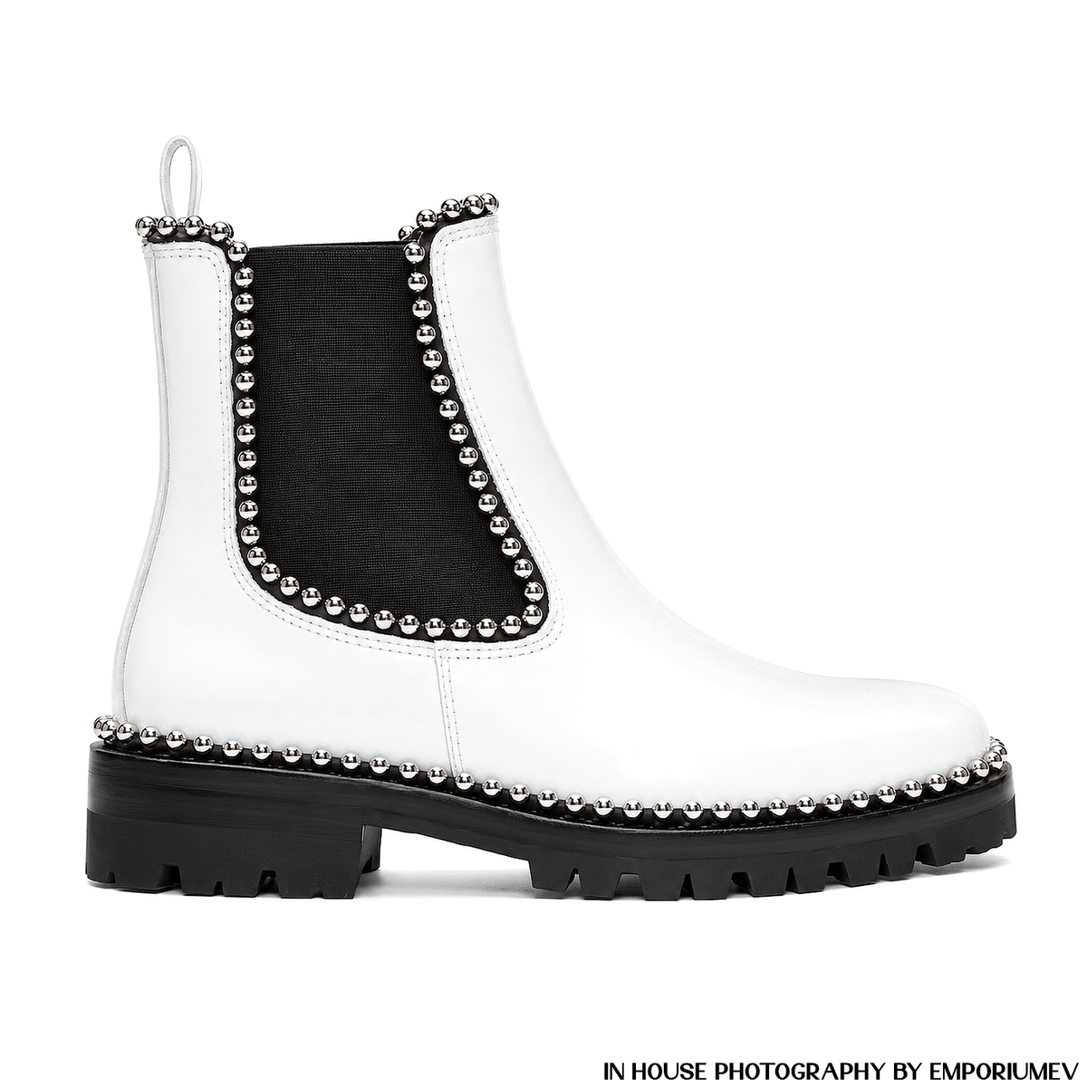 Alexander Wang Spencer White Leather Studded Chelsea Boots Womens