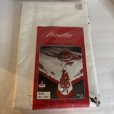 VTG Bardwil Poinsettia Christmas Tablecloth 60x84 Permanent Press Soil Resistant