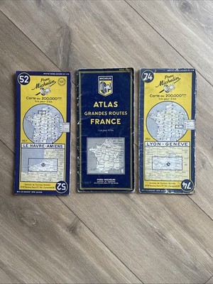 Lot 3 Vintage Michelin Karten Frankreich Atlas Grandes Routes #52 #74 selten 50er Jahre