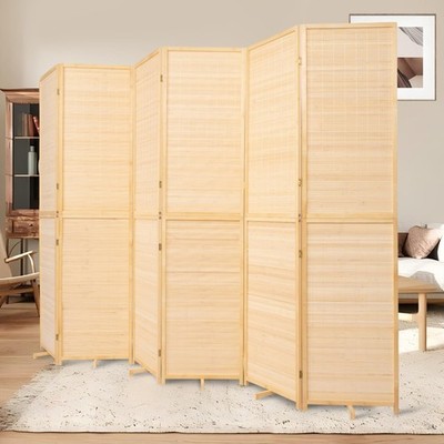 Bamboo Room Divider 6 Panel Wall Divider, 106'' W x 67'' H Folding Design wit...