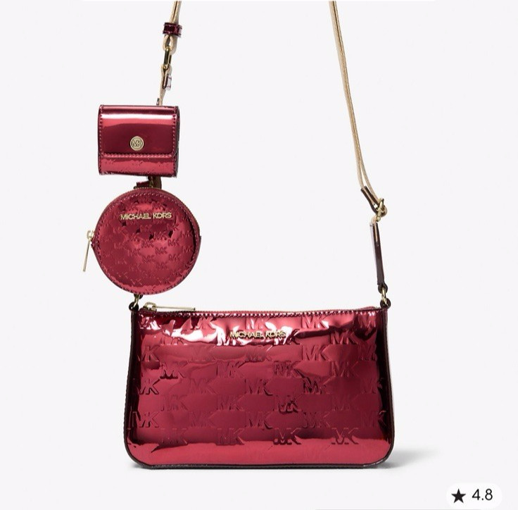 Michael Kors Jet Set Women Small Metallic Logo Crossbody Bag with Case Cherry