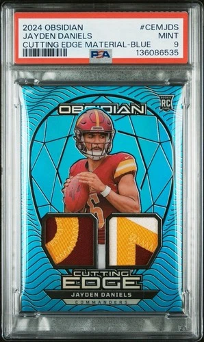 2024 Panini Obsidian Jayden Daniels Cutting Edge Material Blue /25 Rookie PSA 9