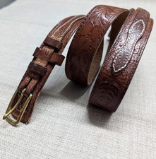 vintage TOOLED leather belt WESTERN handcrafted 33 34 brown RANGER cowboy