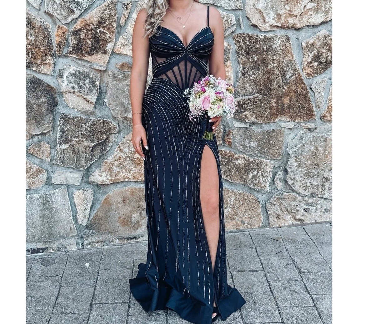 WhatchamaCallit Black Mesh Strappy Sleeveless Gown with Side Slit, Sheer, Size 2 | eBay WhatchamaCallit Black Mesh Strappy Sleeveless Gown with Side Slit, Sheer, Size 2 | eBay