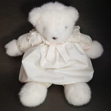 VTG 1987 Prestige White Bear Plush Toy Pastel Floral Body Cream Dress Lovey READ
