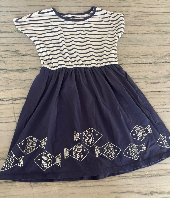 Tea Collection Girls Striped Dress with Fish Size 10
