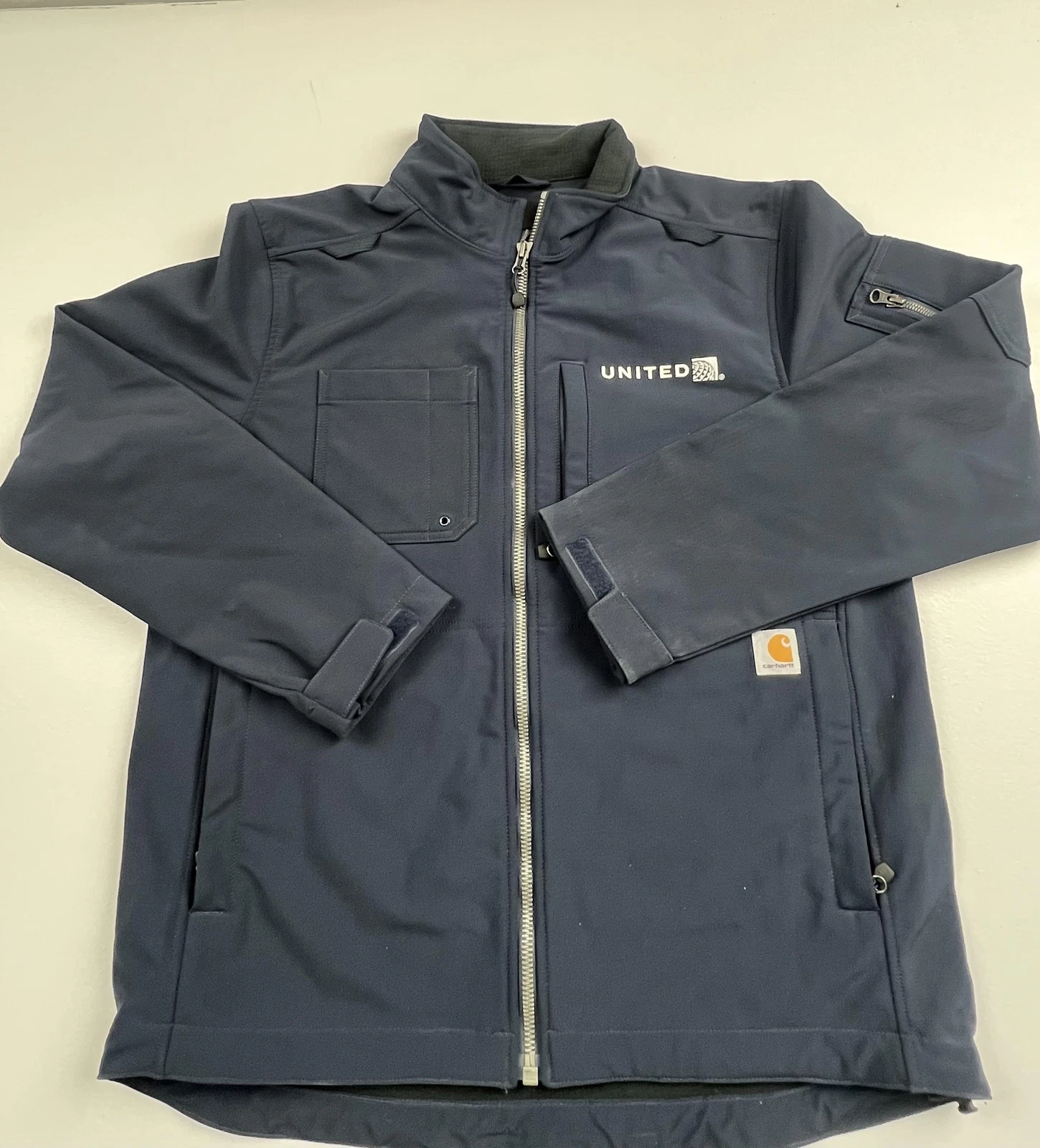 Carhartt Jacket Mens Large Blue Softshell Full Zip Lined Warm Coat Nice