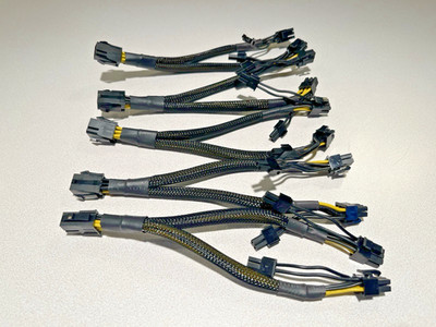 (LOT OF 5) 16 AWG PCIe 6 Pin to Dual 8(6+2) Pin Y-Splitter Cable Braided Sleeves