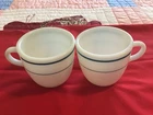 Pyrex 723 Blue Band Mugs, Set of 2, Vintage Corning Restaurant Ware, Milk Glass