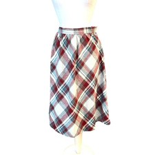 Vintage JC Penney Fashions Plaid Midi Skirt Size 11 Wool Blend Red/Gray READ
