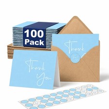 100 Pack Thank You Cards with Envelopes Bulk Set Stickers - 4X6 Inch Blank Tha