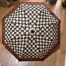 GIANNI VERSACE Folding Umbrella Check Pattern Brown Ivory Authentic