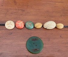 7 Asst'd Vintage Art Deco Bakelite buttons asst'd Colors, Carved,  Shank Backs
