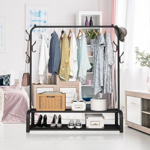 2 Tier Heavy duty Garment Rack Single Rail Clothes Metal 6 Hangers Free Standing - Picture 3 of 12