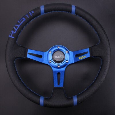 14'' Blue Aluminum RASTP Deep Dish Drifting Sport Steering Wheel Racing Car US