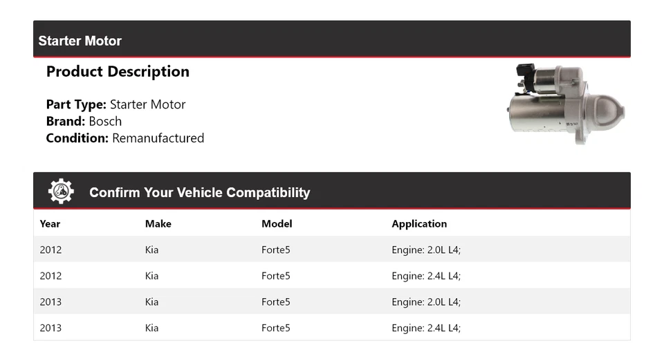 Arranque Bosch para Kia Forte5 2012-2013 (remanufacturado) Foto 2 de 4