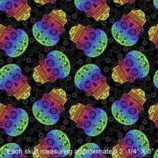 Skull Fabric Rainbow Skeleton Skulls Day Dead Cotton David Textiles By The Yard