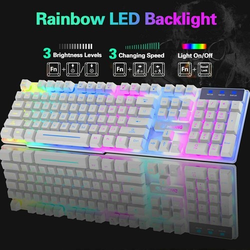 Wireless Gaming Keyboard Mouse Combo For PC PS4 Rainbow LED Backlit Rechargeable - Picture 6 of 12