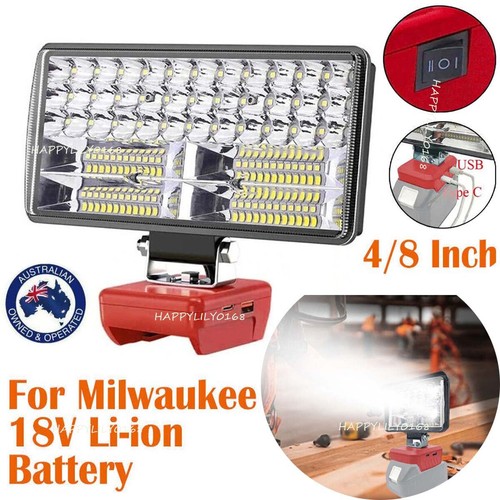 3" 4" 8" LED Flood Work Light Torch Wireless Lamp USB For Milwaukee 18V Battery - Picture 2 of 17