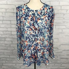 Lucky Brand Boho  Sheer Tunic Top Shirt Medium  Floral Long Sleeve Lightweight