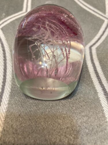 3” Glass Paperweight with Pink Jellyfish 
