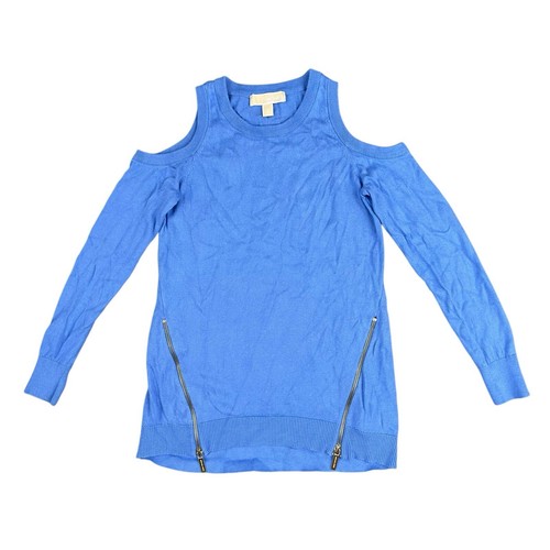 Michael Kors Blue Cold Shoulder Zip-Detail Sweater Women's S Stylish & Versatil