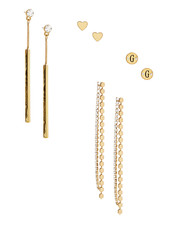 NEW GUESS SET OF 4 GOLD TONE HEART,G LOGO,BAR,LINEAR CRYSTALS EARRINGS