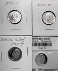 2015 Roosevelt Dime. Lot 4 Coins: Mint P & D Unc. Mint S proof & S silver proof.