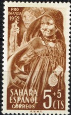 Spanish Sahara Desert Village Tuareg Girls Ethnicities stamp 1956 MLH