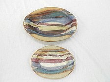 STONEWARE OVAL BOWLS, HANDCRAFTED, HANDPAINTED, ONE 7-3/4", ONE 11"