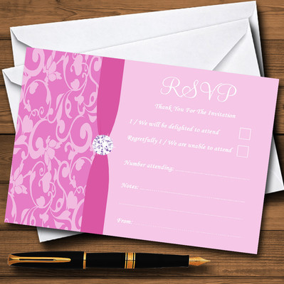 Personalisierte Antwortkarten Dusty Pale Baby Rose Rosa Vintage Blumen Damast Diamanten