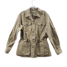 Travel Smith Jacket Women M Anorak Safari Pockets Roll Tab Sleeve Cotton Shacket